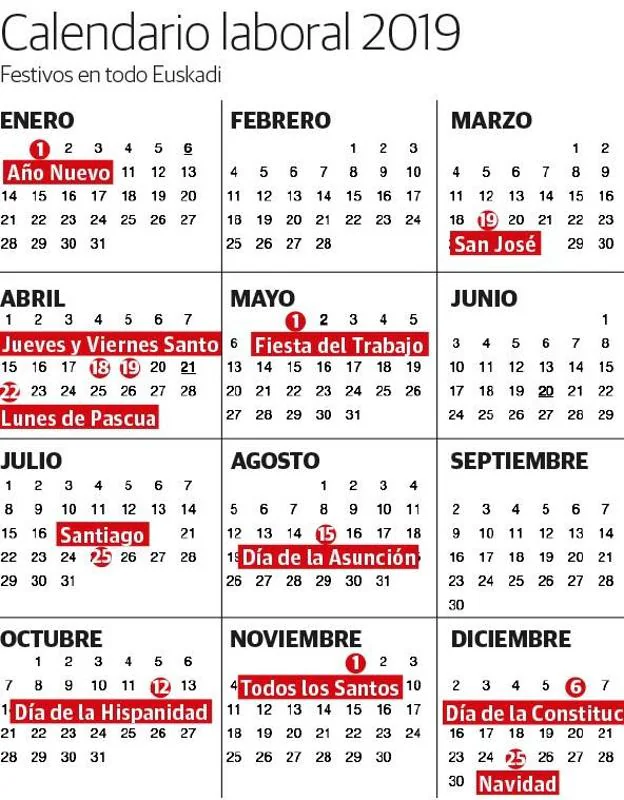 Calendario Laboral En Euskadi 2023 D As Festivos Y Puentes En Bizkaia Aria Art 3590